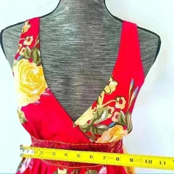 FOREVER 21  FLORAL Y2K MULTICOLORED SLEEVELESS SILKY RED DRESS SIZE SMALL - Picture 12 of 12